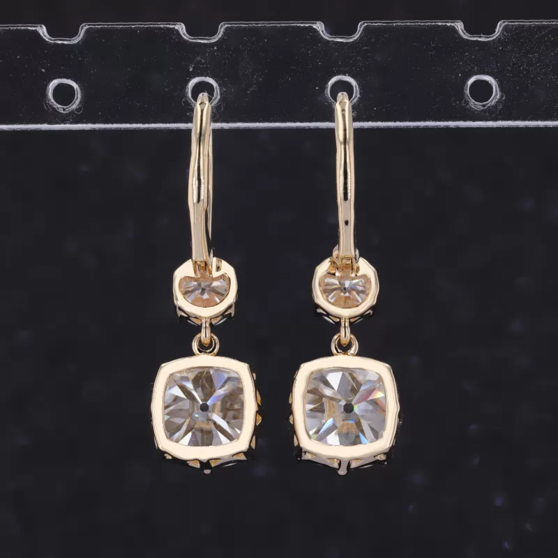 7.5×7.5mm Old Mine Cut Moissanite 14K Gold Diamond Earrings