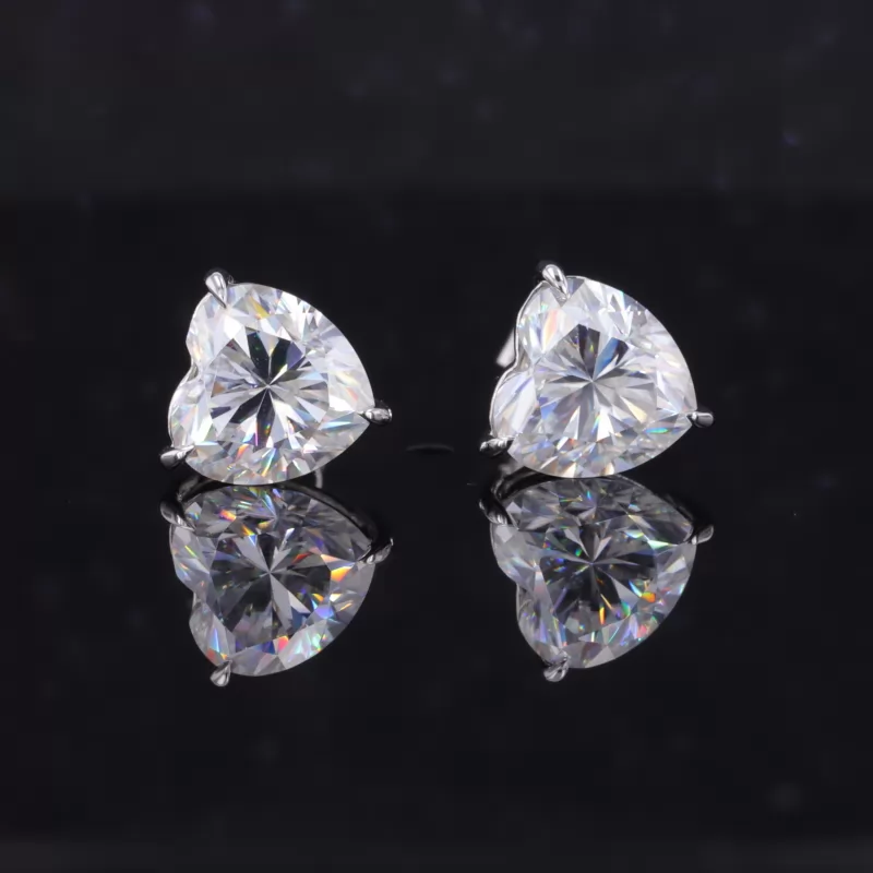 8×8mm Heart Cut Moissanite 3 Prongs 10K White Gold Diamond Stud Earrings