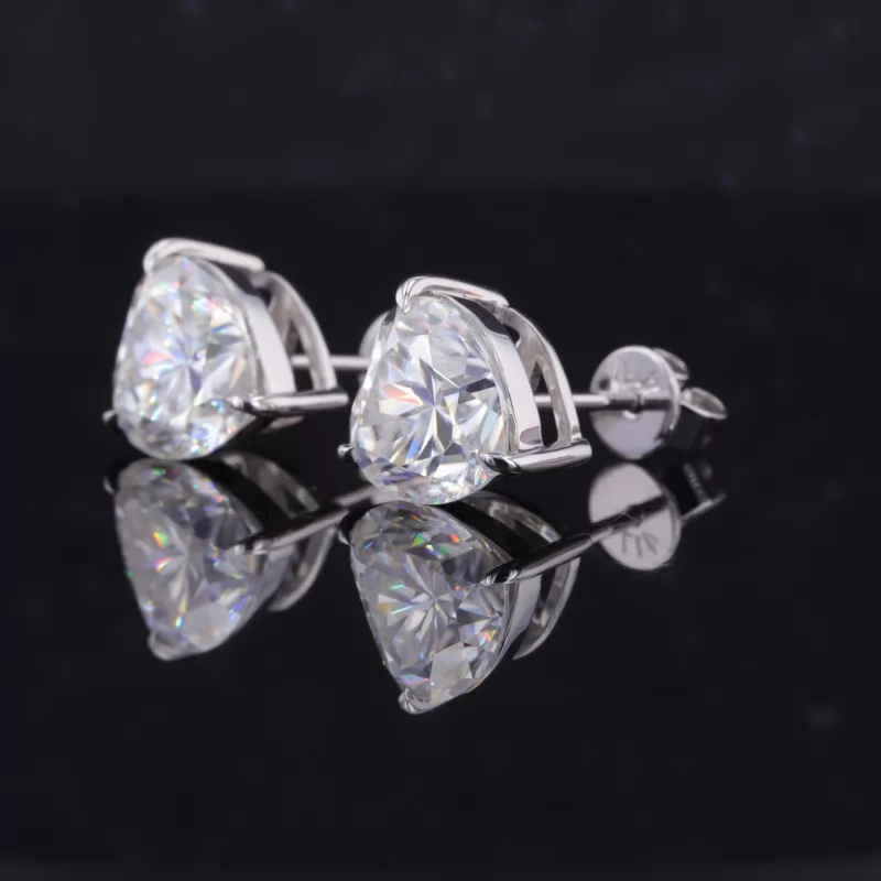 8×8mm Heart Cut Moissanite 3 Prongs 10K White Gold Diamond Stud Earrings