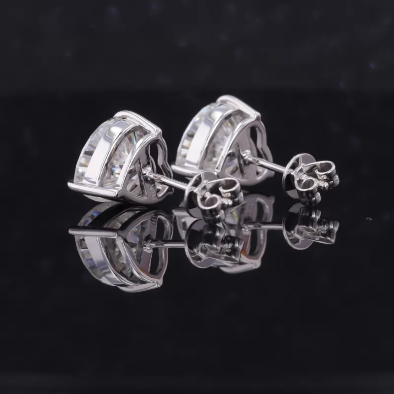 8×8mm Heart Cut Moissanite 3 Prongs 10K White Gold Diamond Stud Earrings