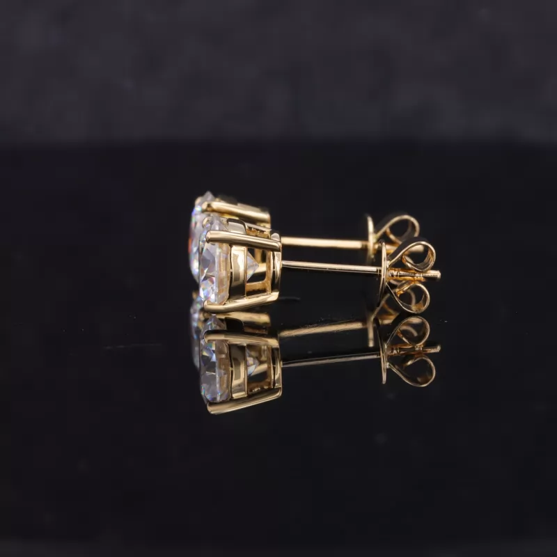 6.5mm Round Brilliant Cut Moissanite 4 Prongs 18K Yellow Gold Diamond Stud Earrings