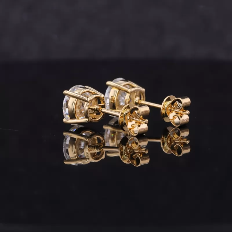 6.5mm Round Brilliant Cut Moissanite 4 Prongs 18K Yellow Gold Diamond Stud Earrings