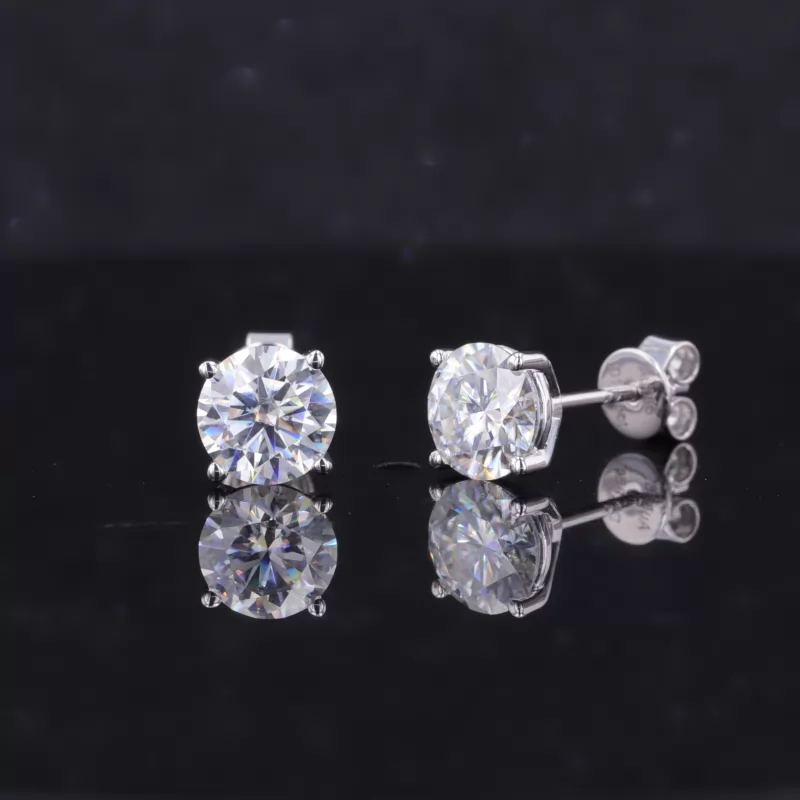 6.5mm Round Brilliant Cut Moissanite 4 Prongs 14K Gold Diamond Stud Earrings