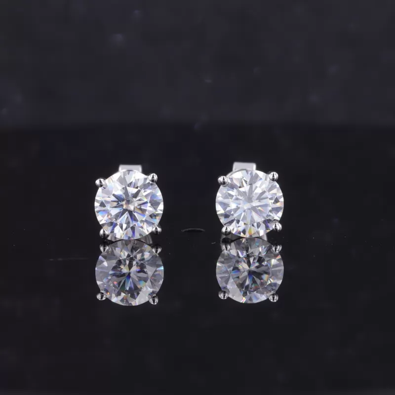 6.5mm Round Brilliant Cut Moissanite 4 Prongs 14K Gold Diamond Stud Earrings