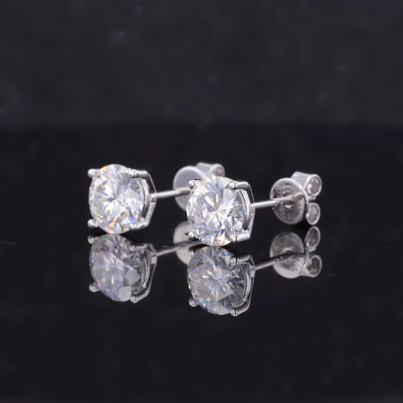 6.5mm Round Brilliant Cut Moissanite 4 Prongs 14K Gold Diamond Stud Earrings