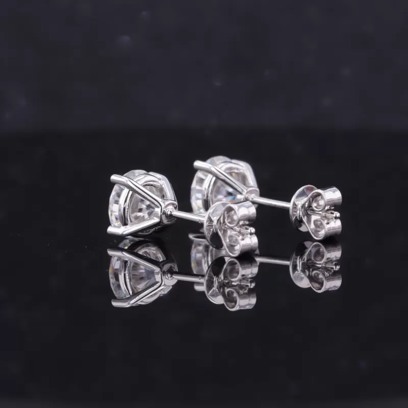 6.5mm Round Brilliant Cut Moissanite 4 Prongs 14K Gold Diamond Stud Earrings