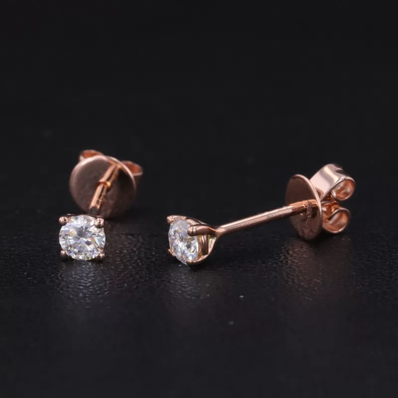 3mm Round Brilliant Cut Moissanite 4 Prongs 14K Rose Gold Diamond Stud Earrings