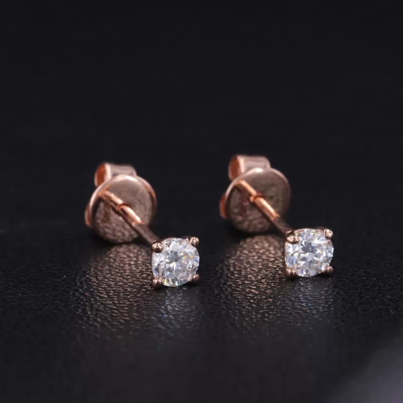 3mm Round Brilliant Cut Moissanite 4 Prongs 14K Rose Gold Diamond Stud Earrings