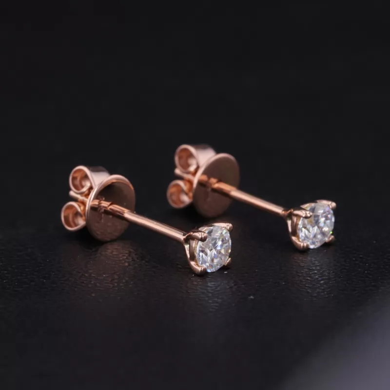 3mm Round Brilliant Cut Moissanite 4 Prongs 14K Rose Gold Diamond Stud Earrings