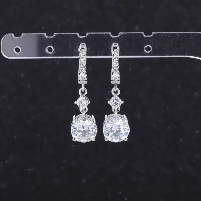 8mm Round Brilliant Cut CVD Lab Grown Diamond 18K White Gold Diamond Earrings