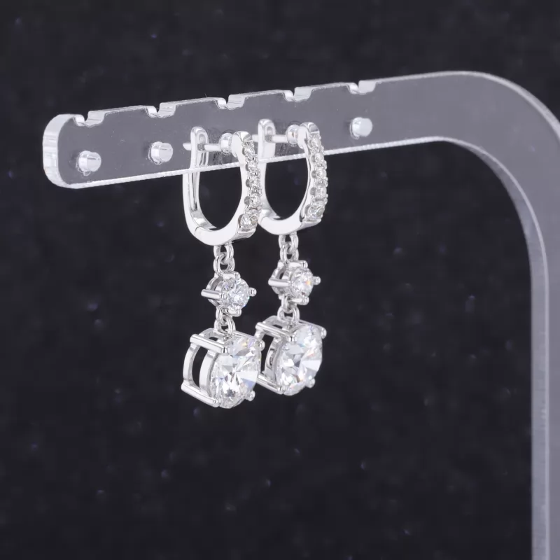 8mm Round Brilliant Cut CVD Lab Grown Diamond 18K White Gold Diamond Earrings