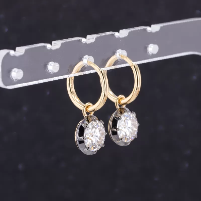 6.5mm Round Brilliant Cut Moissanite 18K Gold Diamond Earrings
