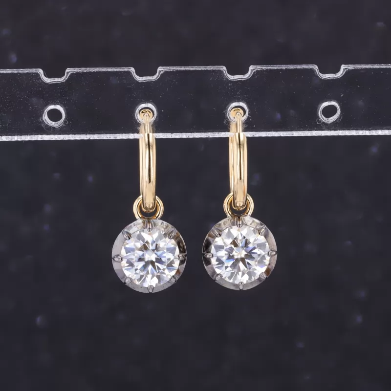 6.5mm Round Brilliant Cut Moissanite 18K Gold Diamond Earrings