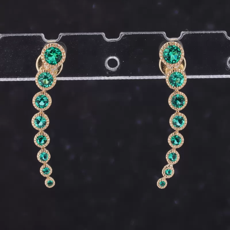 1mm to 6.5mm Round Brilliant Cut Lab Grown Emerald 10K Yellow Gold Diamond Earrings