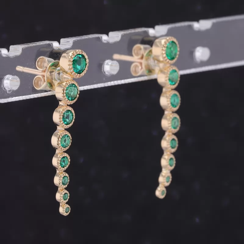 1mm to 6.5mm Round Brilliant Cut Lab Grown Emerald 10K Yellow Gold Diamond Earrings