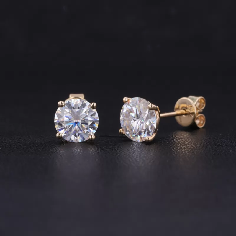 6.5mm Round Brilliant Cut Moissanite 4 Prongs 14K Gold Diamond Stud Earrings