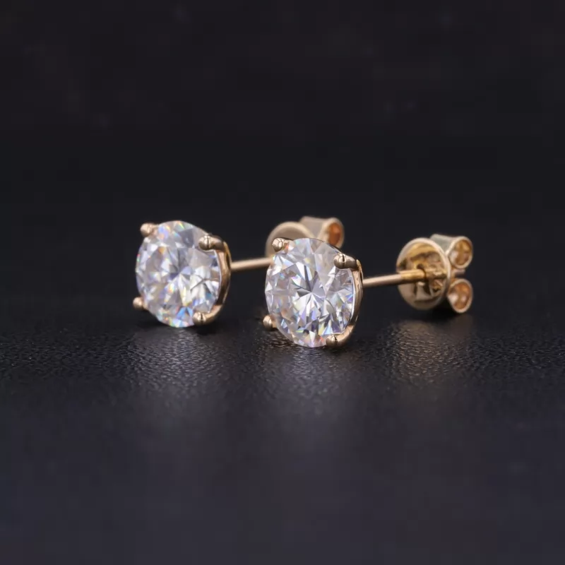 6.5mm Round Brilliant Cut Moissanite 4 Prongs 14K Gold Diamond Stud Earrings