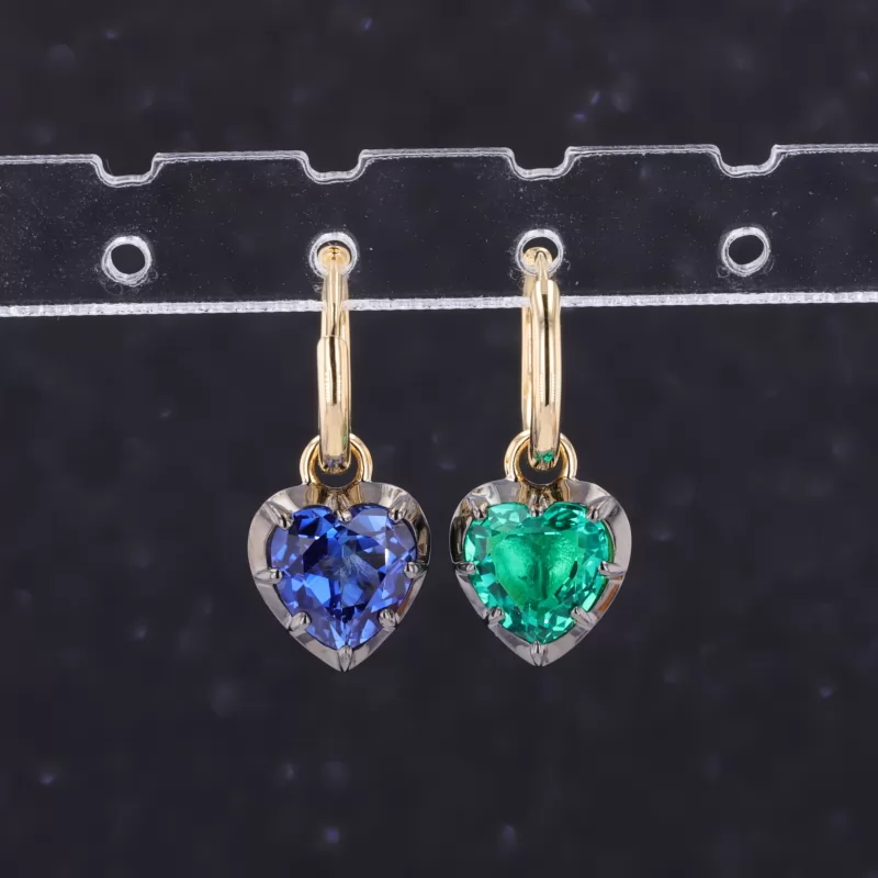 6×6mm Heart Cut Sapphire Emerald Ruby Moissanite 18K Gold Diamond Earrings