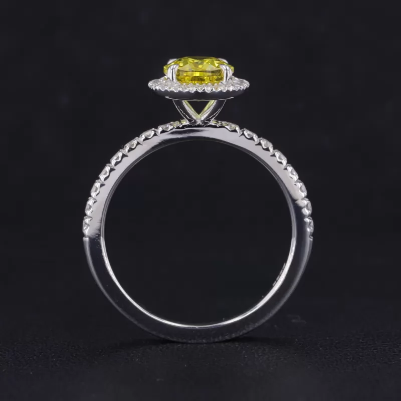 6×8mm Oval Cut Lab Grown Yellow Sapphire S925 Sterling Silver Halo Engagement Ring