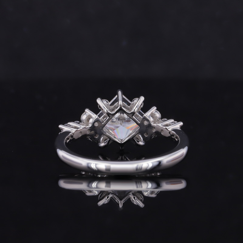 5×5mm Princess Cut With Side Moissanite White Gold Engagement Ring