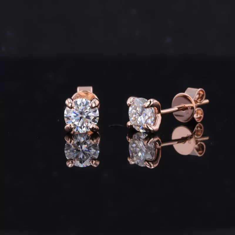 5mm Round Brilliant Cut Moissanite 4 Prongs 14K Rose Gold Diamond Stud Earrings