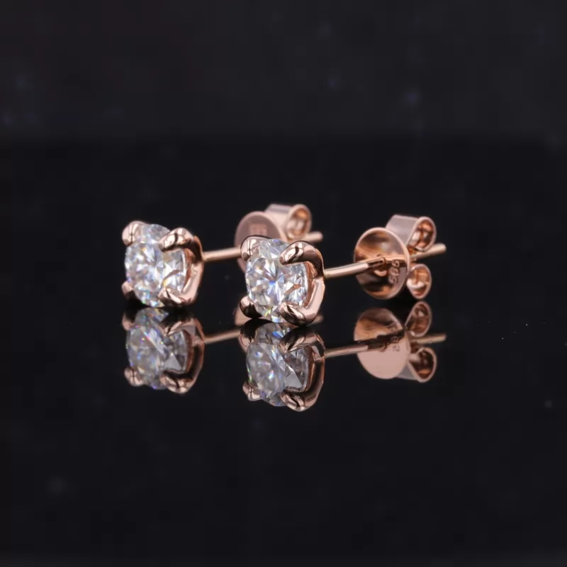 5mm Round Brilliant Cut Moissanite 4 Prongs 14K Rose Gold Diamond Stud Earrings