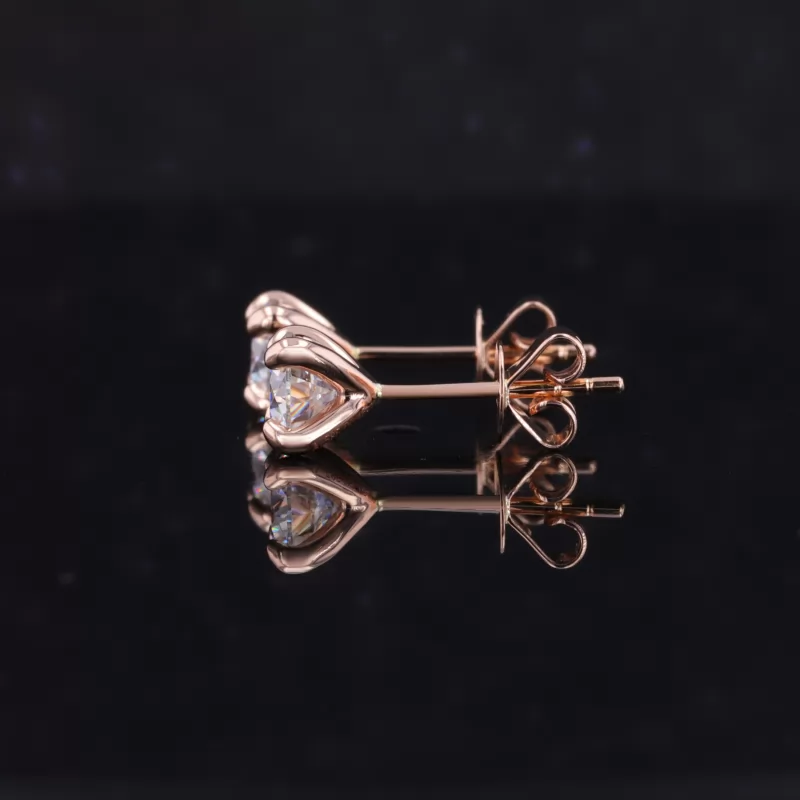 5mm Round Brilliant Cut Moissanite 4 Prongs 14K Rose Gold Diamond Stud Earrings