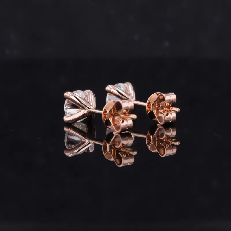 5mm Round Brilliant Cut Moissanite 4 Prongs 14K Rose Gold Diamond Stud Earrings