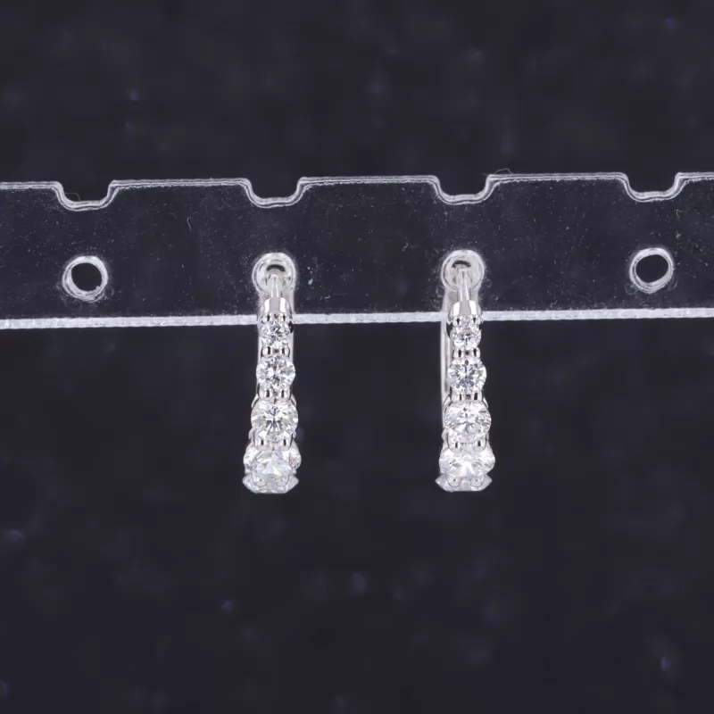 1.5mm-3mm Round Brilliant Cut Lab Grown Diamond Hoop 14K White Gold Diamond Earrings