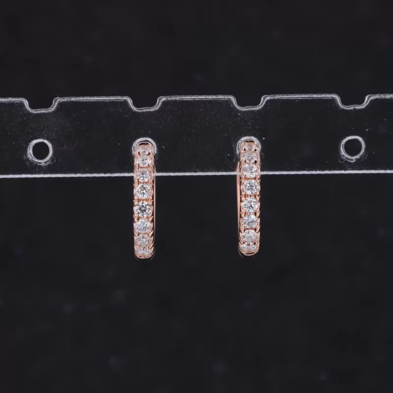 1.5mm Round Brilliant Cut Moissanite 14K Rose Gold Hoop Diamond Earrings