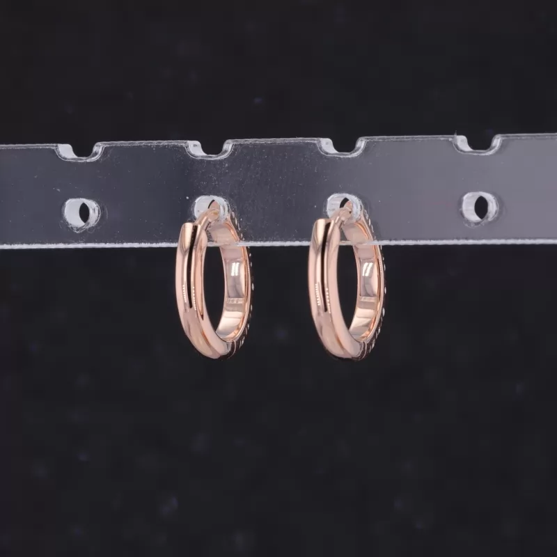 1.5mm Round Brilliant Cut Moissanite 14K Rose Gold Hoop Diamond Earrings