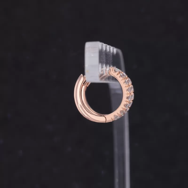 1.5mm Round Brilliant Cut Moissanite 14K Rose Gold Hoop Diamond Earrings