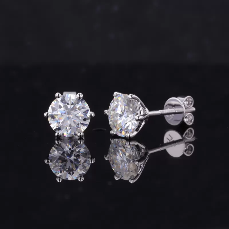 6.5mm Round Brilliant Cut Moissanite 6 Prongs 10K White Gold Diamond Stud Earrings