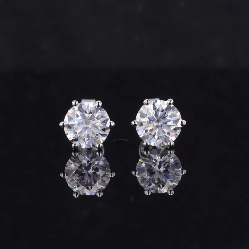 6.5mm Round Brilliant Cut Moissanite 6 Prongs 10K White Gold Diamond Stud Earrings