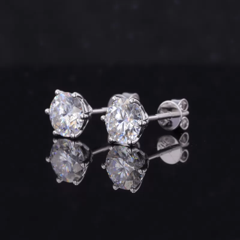 6.5mm Round Brilliant Cut Moissanite 6 Prongs 10K White Gold Diamond Stud Earrings