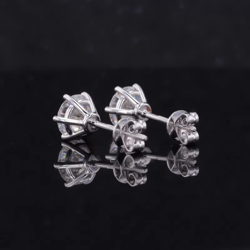 6.5mm Round Brilliant Cut Moissanite 6 Prongs 10K White Gold Diamond Stud Earrings