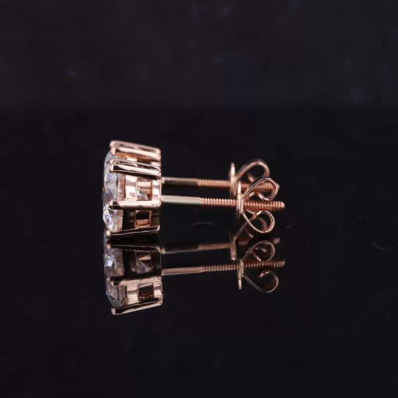 6.5mm Round Brilliant Cut Moissanite 6 Prongs 14K Rose Gold Diamond Stud Earrings