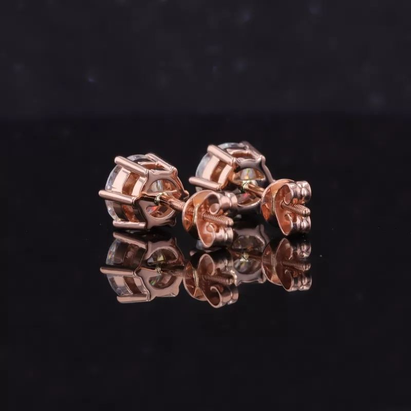 6.5mm Round Brilliant Cut Moissanite 6 Prongs 14K Rose Gold Diamond Stud Earrings