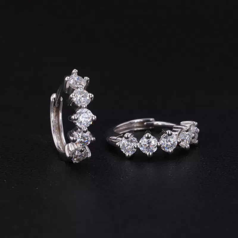 2.5mm Round Brilliant Cut Moissanite 14K White Gold Diamond Earrings