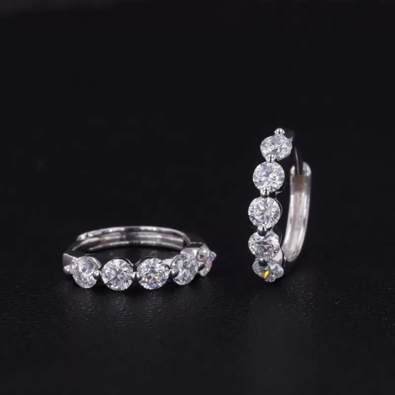 2.5mm Round Brilliant Cut Moissanite 14K White Gold Diamond Earrings