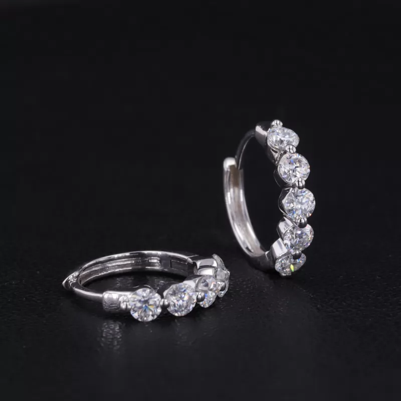 2.5mm Round Brilliant Cut Moissanite 14K White Gold Diamond Earrings