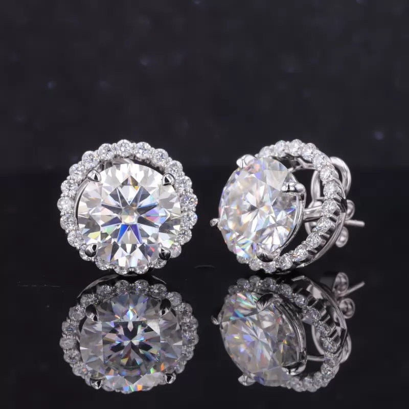 7.5mm Round Brilliant Cut Moissanite 14k White Gold Diamond Stud Earrings