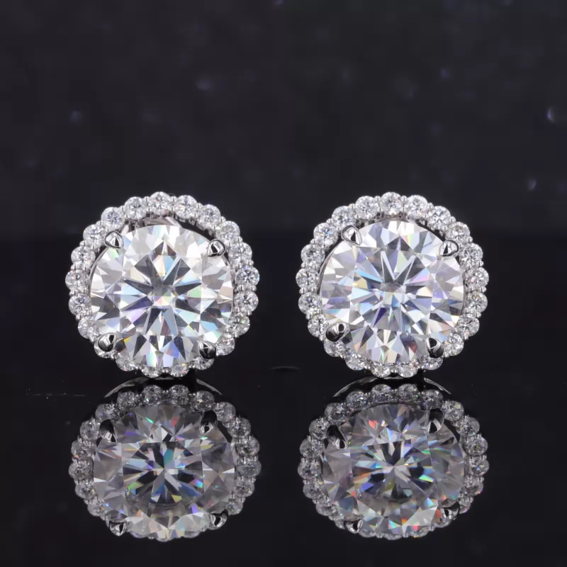 7.5mm Round Brilliant Cut Moissanite 14k White Gold Diamond Stud Earrings