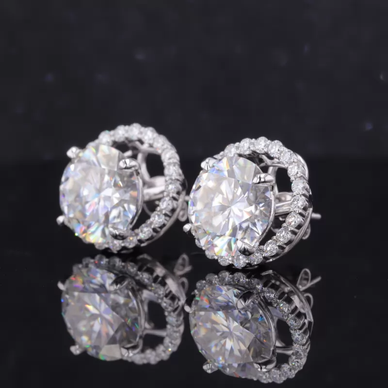 7.5mm Round Brilliant Cut Moissanite 14k White Gold Diamond Stud Earrings