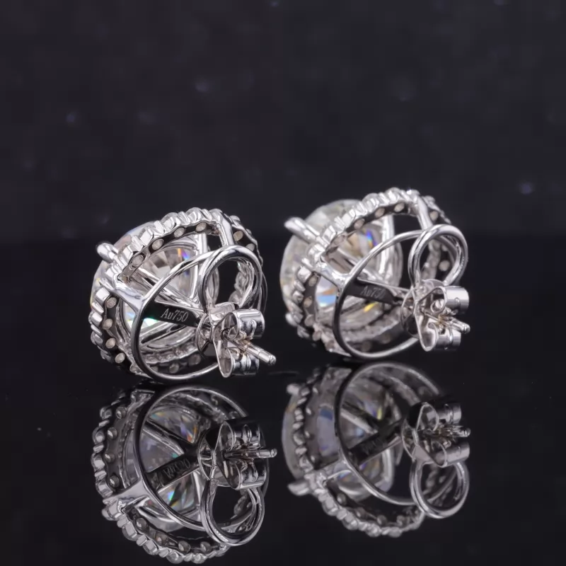 7.5mm Round Brilliant Cut Moissanite 14k White Gold Diamond Stud Earrings