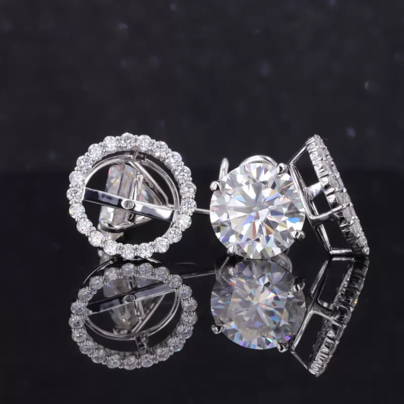 7.5mm Round Brilliant Cut Moissanite 14k White Gold Diamond Stud Earrings