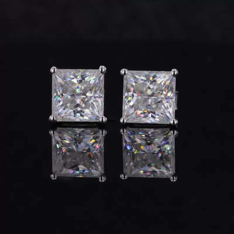 6.5×6.5mm Princess Cut Moissanite S925 Sterling Silver Diamond Stud Earrings