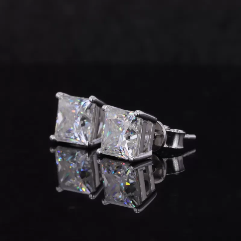 6.5×6.5mm Princess Cut Moissanite S925 Sterling Silver Diamond Stud Earrings