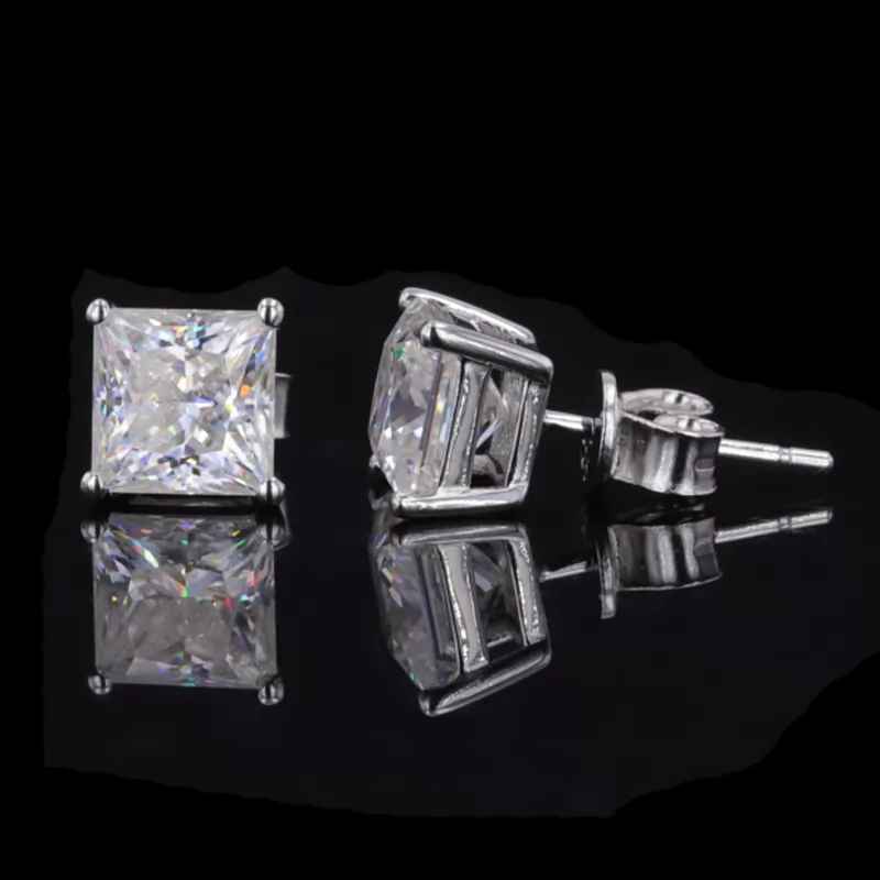 6.5×6.5mm Princess Cut Moissanite S925 Sterling Silver Diamond Stud Earrings