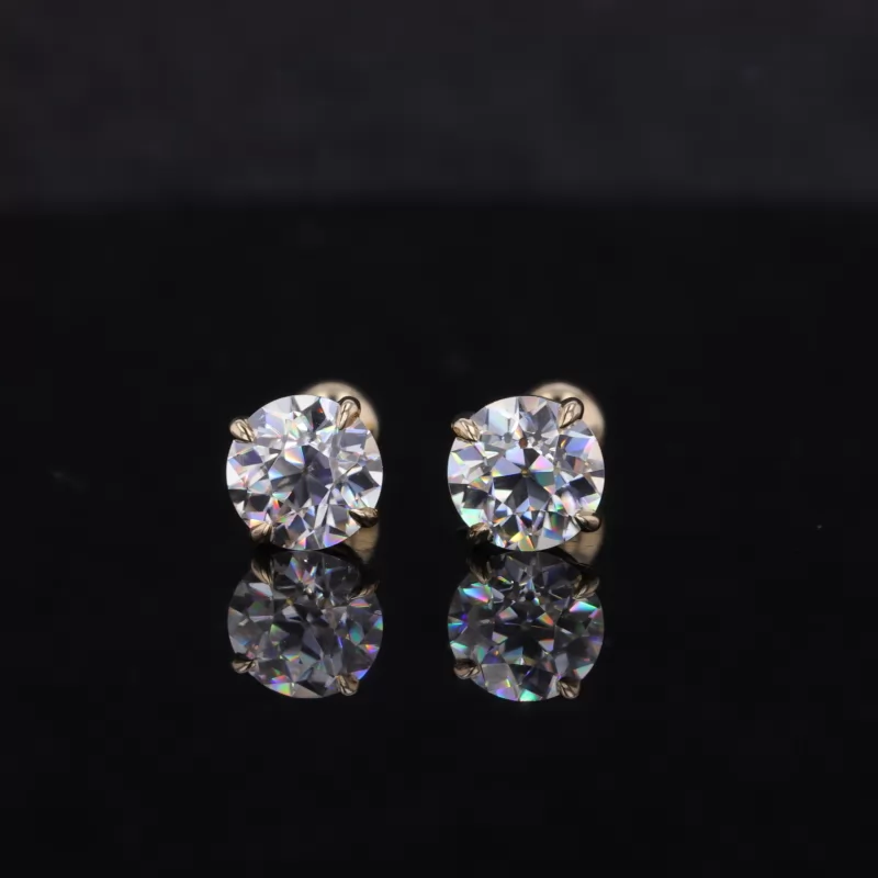 6mm Round Brilliant Cut Moissanite 14K Yellow Gold Diamond Stud Earrings